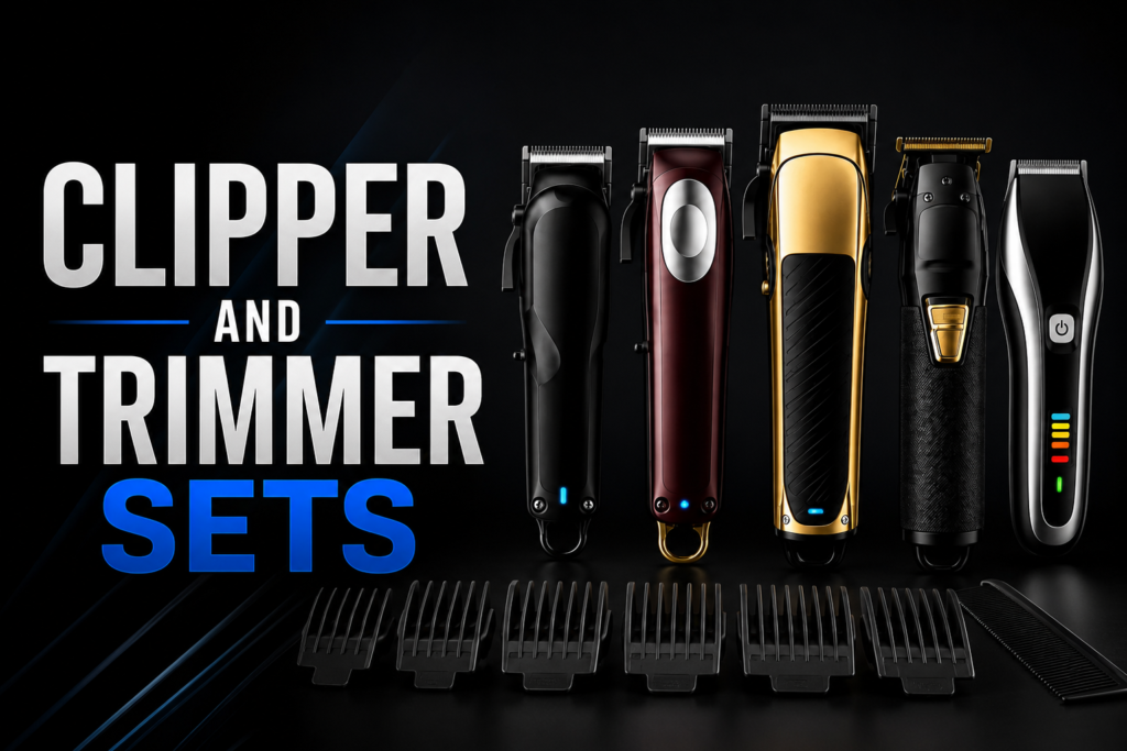 Clipper and trimmer sets with guards and accessories for easy home grooming tools