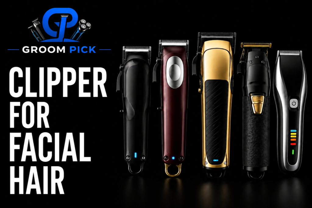Clipper for facial hair with beard, stubble, and grooming attachments