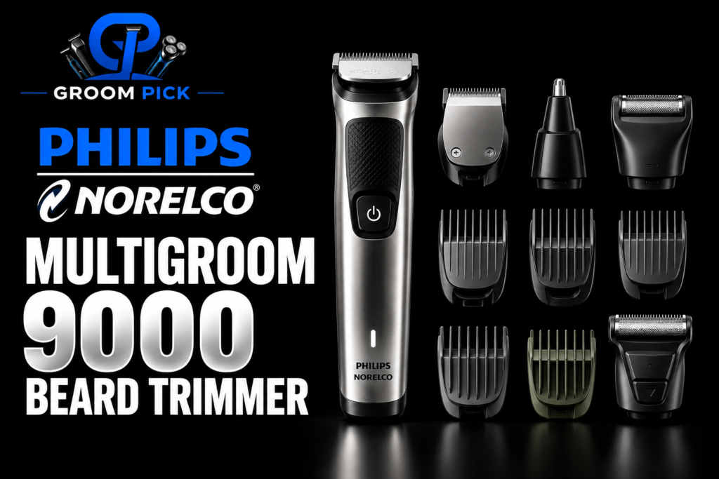 Philips Norelco Multigroom 9000 beard trimmer with grooming attachments