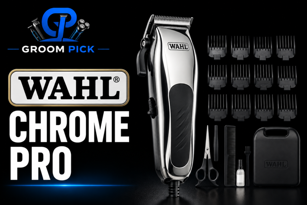 Wahl Chrome Pro corded hair clipper with guards for home haircuts and basic fades